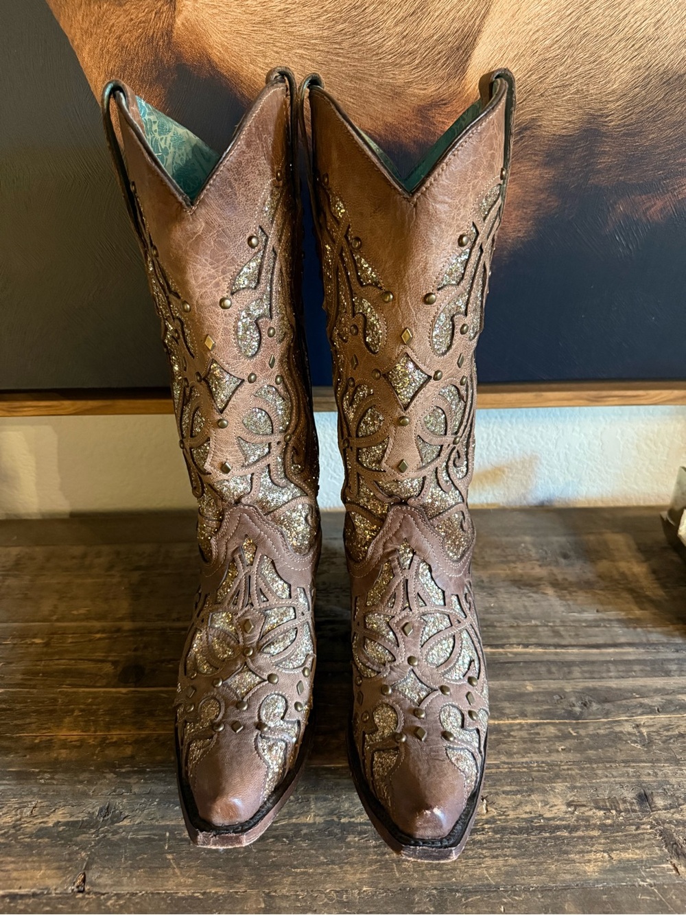 Corral glitter and studded Embellished Brown Western Cowboy Boots